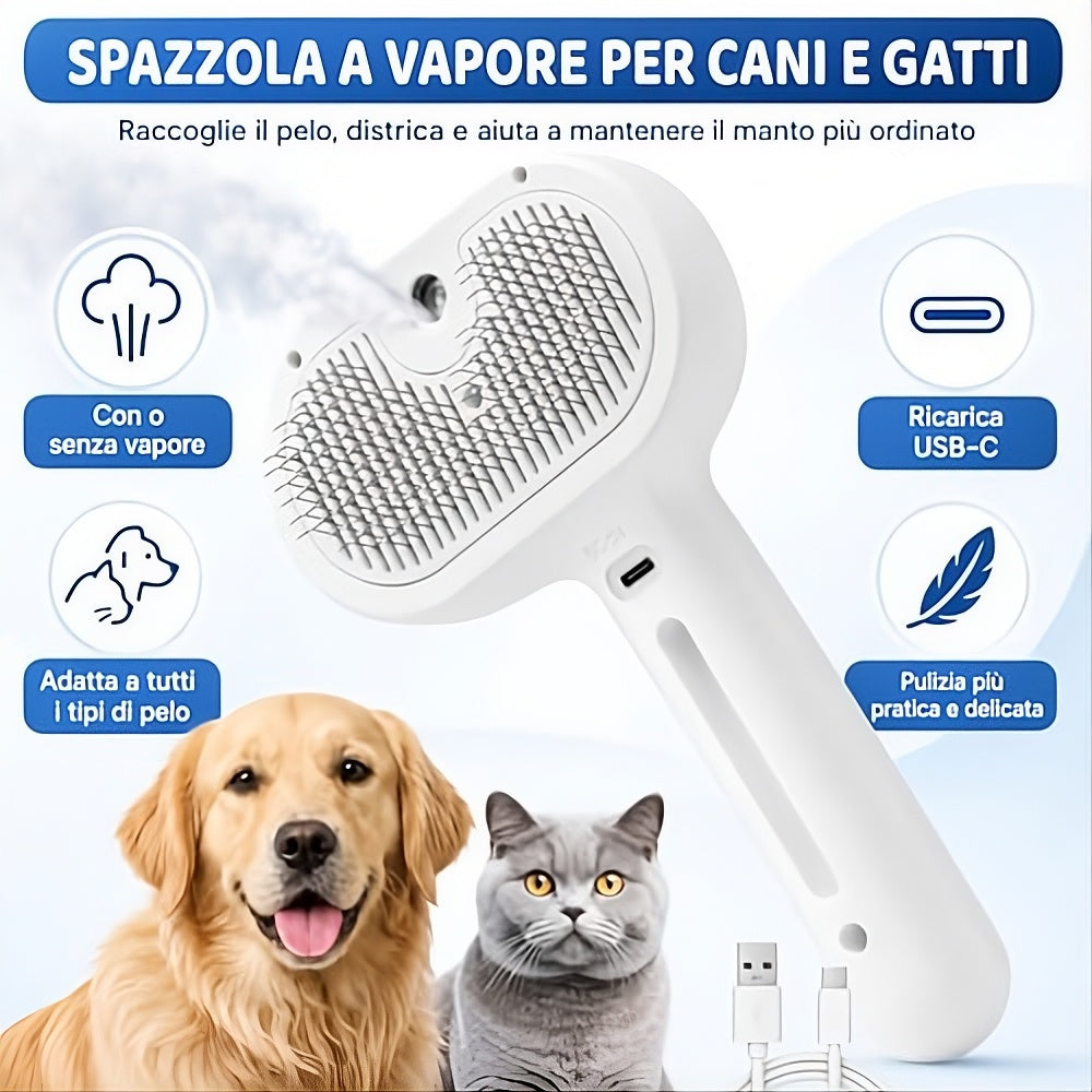 PETLUNA - Spazzola Vapore 3-in-1 per Cani e Gatti