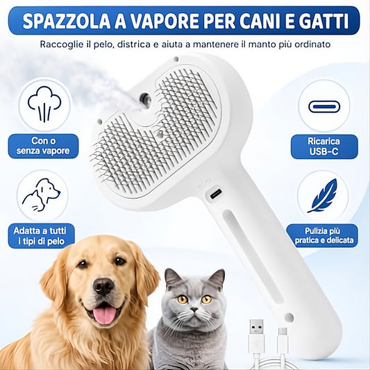 PETLUNA - Spazzola Vapore 3-in-1 per Cani e Gatti
