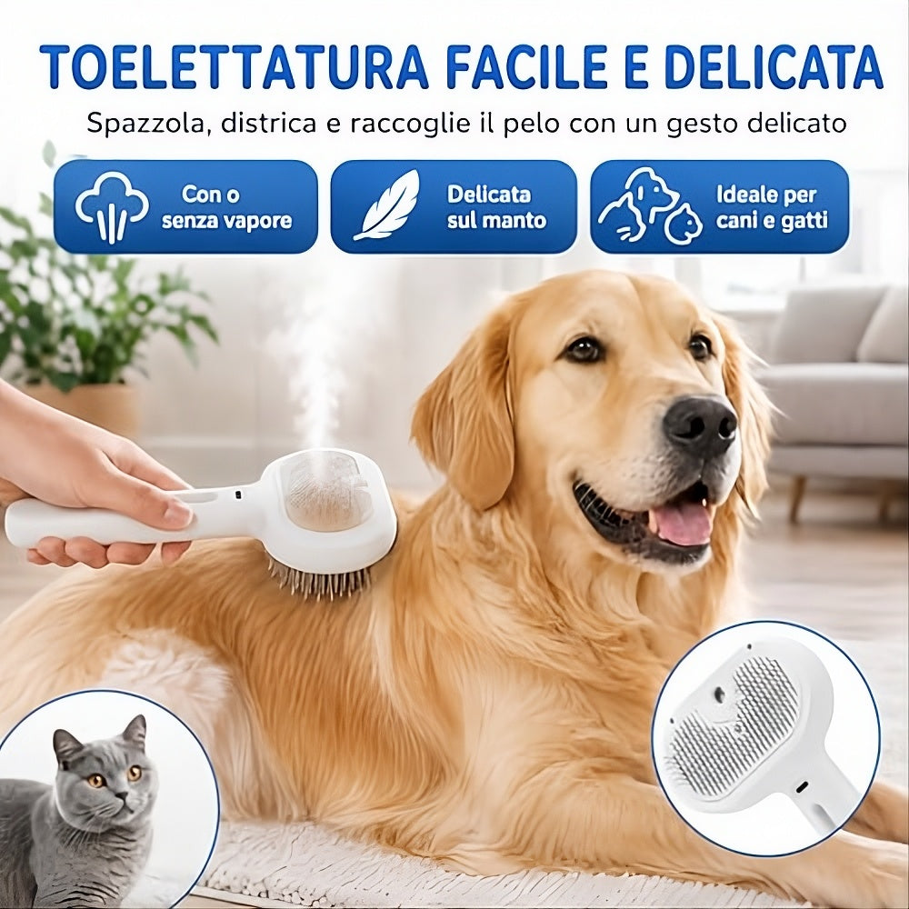 PETLUNA - Spazzola Vapore 3-in-1 per Cani e Gatti