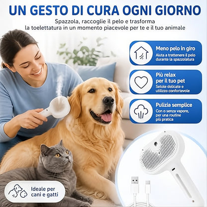 PETLUNA - Spazzola Vapore 3-in-1 per Cani e Gatti