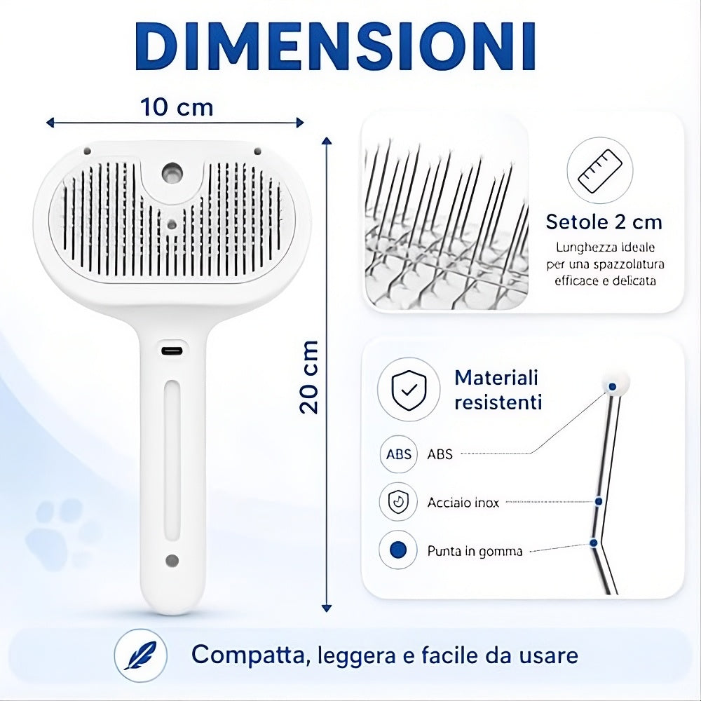 PETLUNA - Spazzola Vapore 3-in-1 per Cani e Gatti