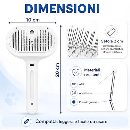 PETLUNA - Spazzola Vapore 3-in-1 per Cani e Gatti