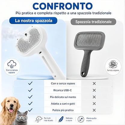 PETLUNA - Spazzola Vapore 3-in-1 per Cani e Gatti